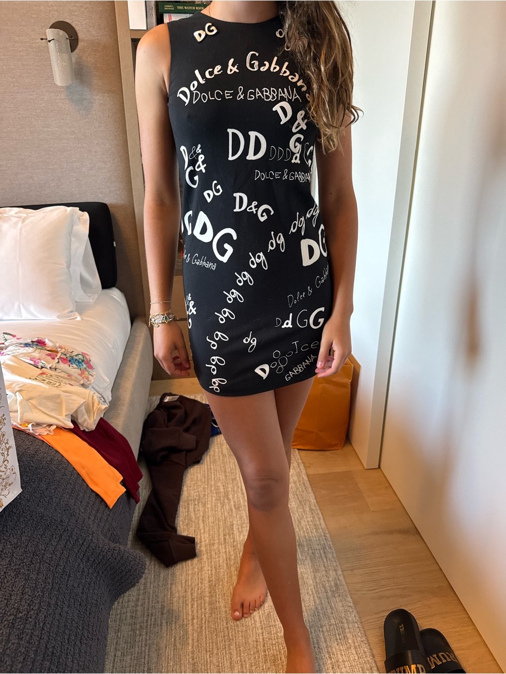 Dolce & Gabbana Black Logo Print Sleeveless Mini Dress